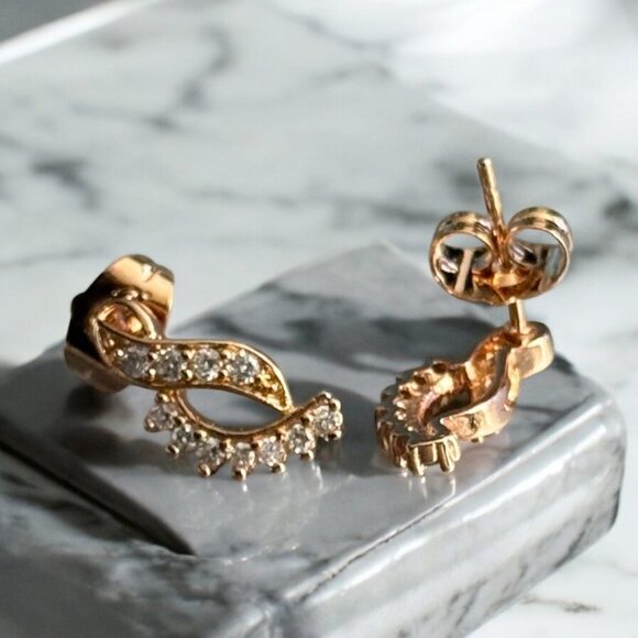 18K Gold Plated Infinity CZ Stud Earrings | Hypoallergenic Dainty Sparkle Posts - Picture 8 of 12